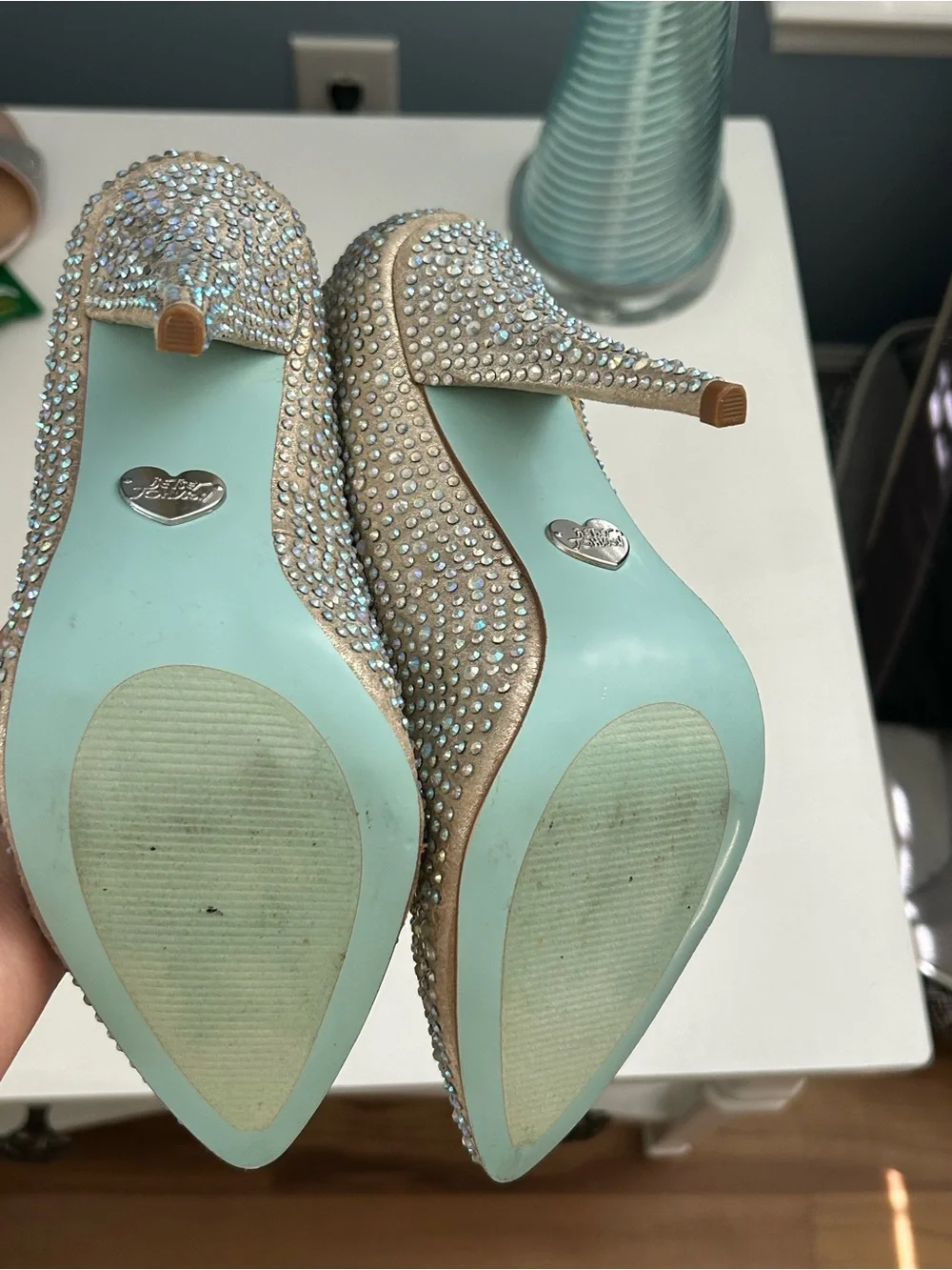 Betsey Johnson Nude Crystal-Embellished Pointed Pumps